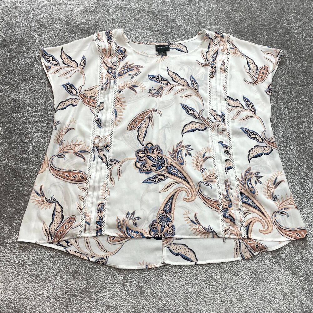 Liz Claiborne Blouse Top Womens 0X White Paisley Floral Polyester Ladies Light